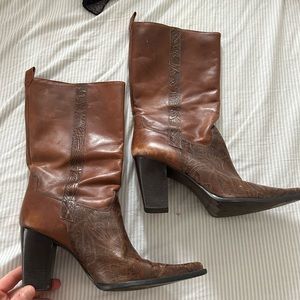 Vintage print leather boots